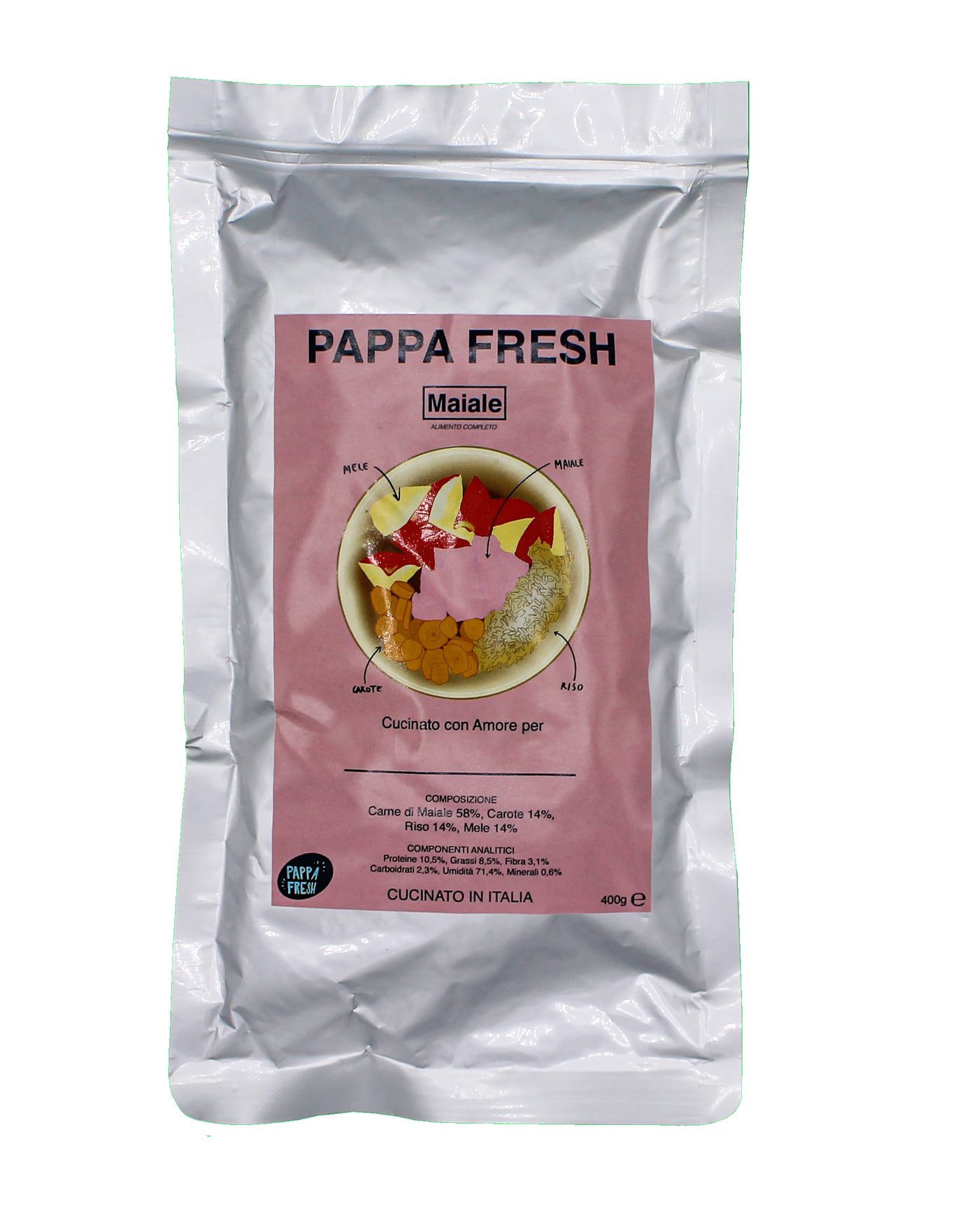 Pappa Fresh Beutel mit Schwein, in Italien mit der Vasocottura-Methode hergestellt
